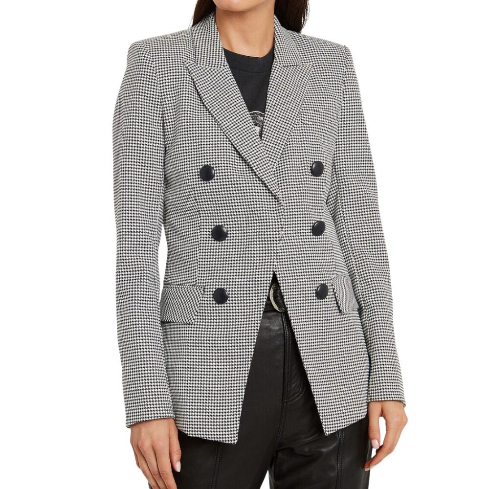 Veronica Beard Leon Dickey Houndstooth Blazer Black White Double Breasted Size 0